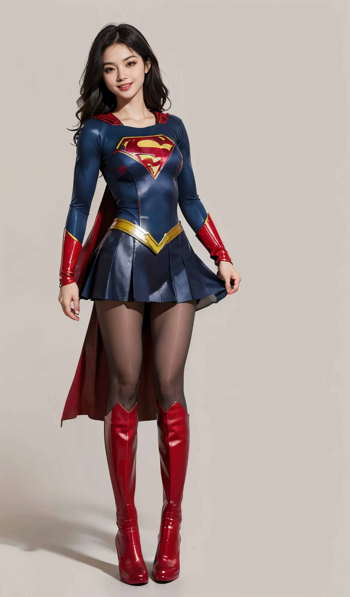 No background、Full body、Eyes closed、yawning being。Suffering、Hung、Are sleeping、lying back on、(((Wear black tights on your beautiful legs.)))、(((Grow legs、tall、Legally express the beauty of your smile)))、((((Make the most of the original image)))、(((Supergirl Costume)))、(((beautiful hairl)))、(((Suffering)))、(((Feet must necessarily be worn with black tights)))、(((You need to wear red boots)))、((Top image quality、8K))、((top-quality、8K、masterpiece:1.3))、(((Keep Background )))、Crisp focus:1.2、Beautiful woman with perfect body shape:1.4、Slender Abs:1.2、a wet body:1.5、Highly detailed facial and skin texture、8K