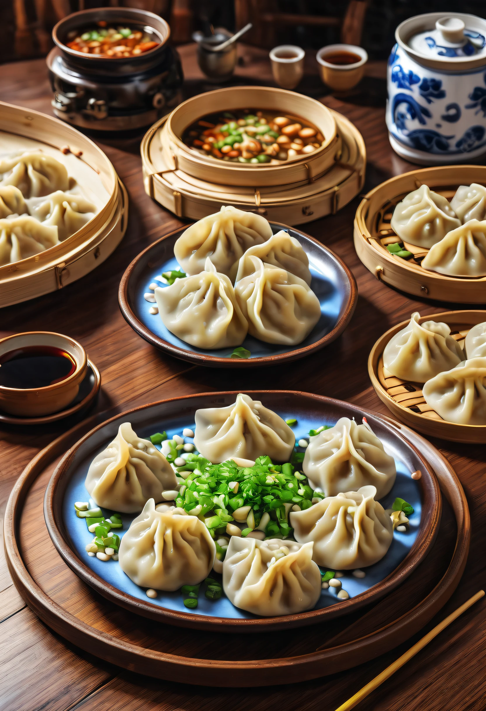Advanced food factory,droid,(A plate of dumplings, New Moon:1.8),A breath of the future,droid,Otaka,Silver metal body,Flashing blue LED light,human-like dexterity,Precise,The Arm,Equipped with,precision tools,sensor,大Travagliado台,New Moon饺子,Skillful,place filling,Precise的动作,perfect fold background,conveyor,运输新鲜的New Moon饺子,Get materials,Place the packaged crescent moon dumplings,large steamer,blueglow,The gourmet atmosphere of steamed crescent moon dumplings,droid,Travagliado,High efficiency,factory wall,Display Data,Schematic diagram,Monitor production process,nooks,large screens,展示droid设计,Travagliado流程,Demonstrate technology,Innovative,(Best quality,k hd,tmasterpiece,ultra - detailed,1.4x more realism,超k hd,Super fine oil painting,Focus sharp,physically-based renderingt,Extremely detailed description,professional,vivd colour)