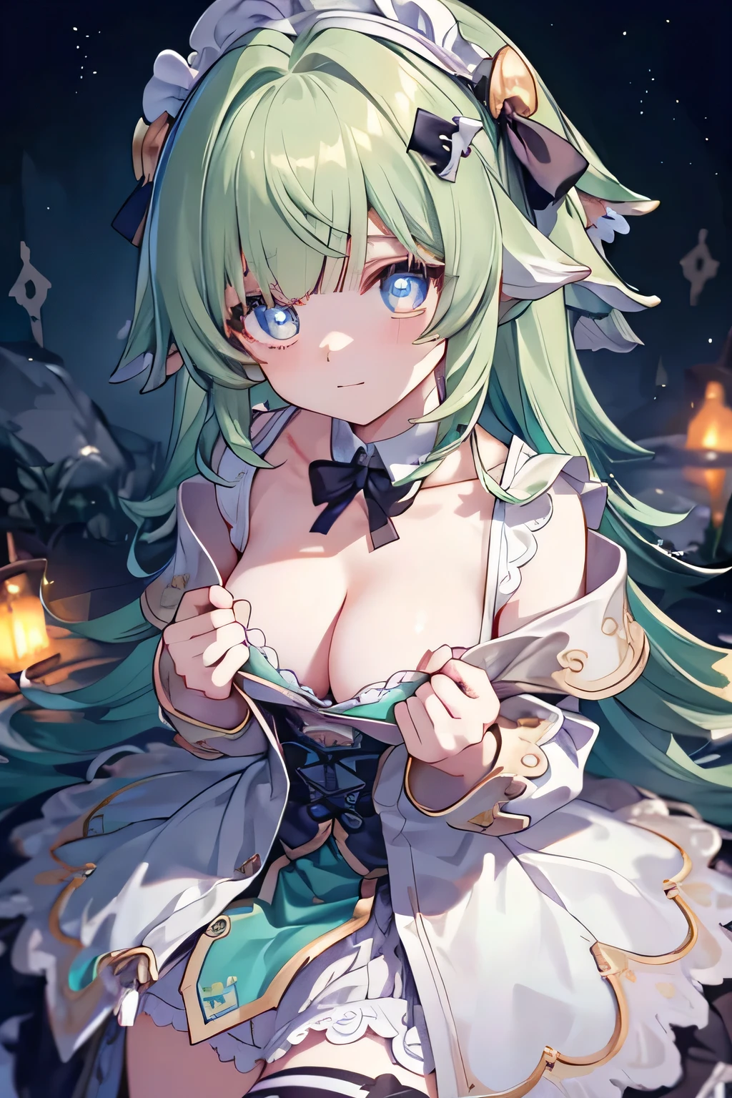 vest、master-piece、Ultra-high image quality、reality、youthful、(Beauty Face 1.4 Otome)、(There's milk in the middle..、Retractable waist)、bokeh、Micron、gleaming skin、head、fullbody、Beautiful collarbone、Slim body、breast cleavage、detailed eyes、ta Fashion、Gothic Loliow Ribbon