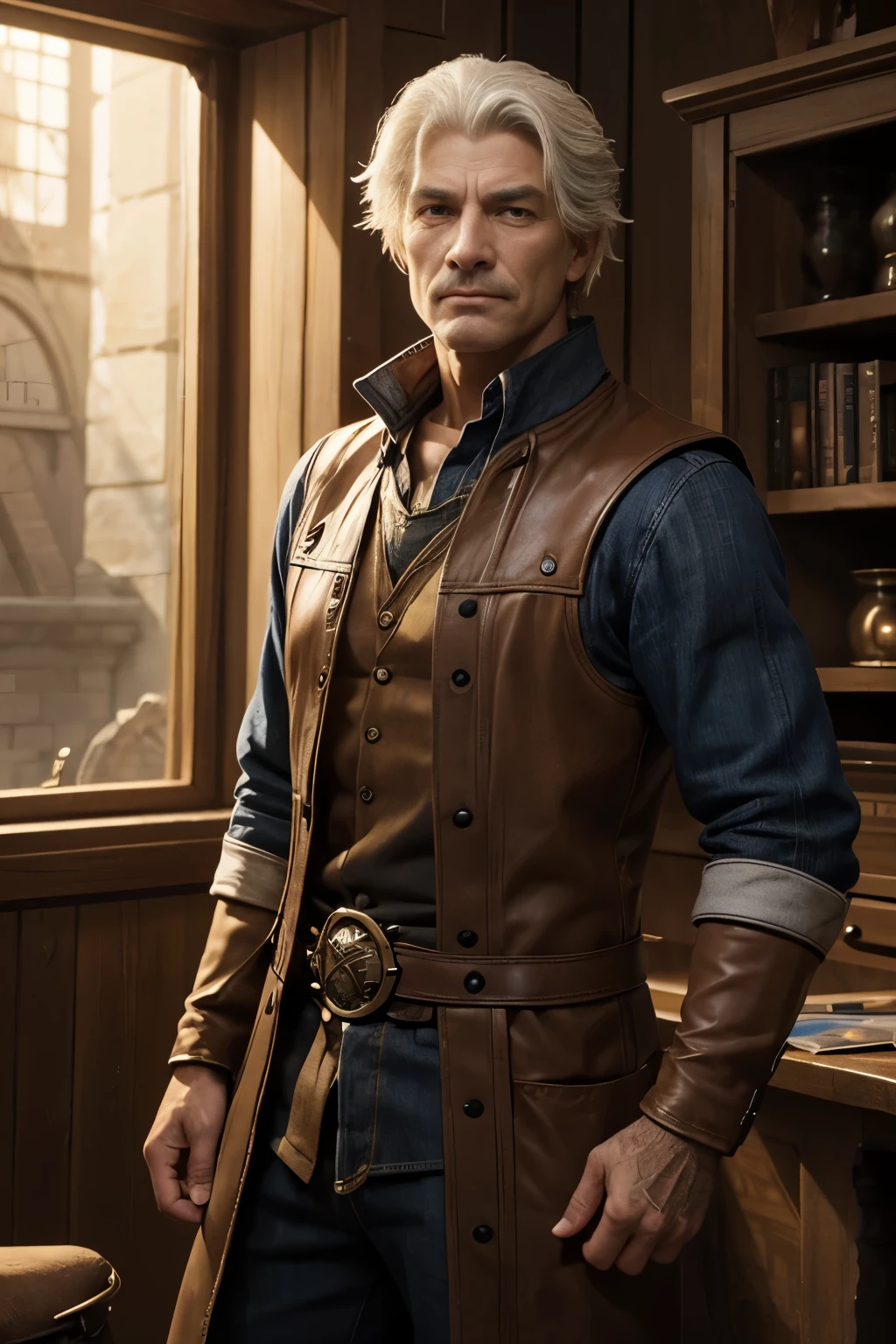(trader) in his 50's, friendly face, fantasy, dungeons dragons, rpg, epic fantasy character concept art