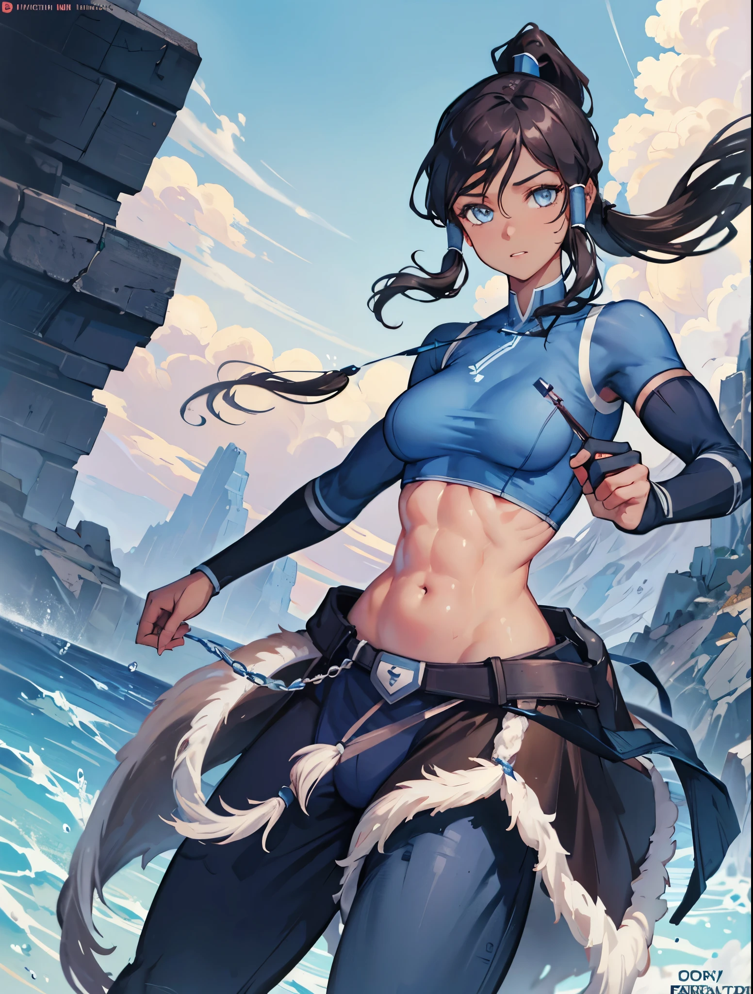 Korra, dark skin, dark skinned female, pony tail, muscular female, NSFW, hiquality, Detailed, High Resolution,