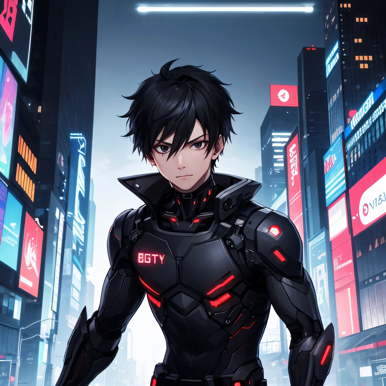 A man in a futuristic suit standing in a city - SeaArt AI