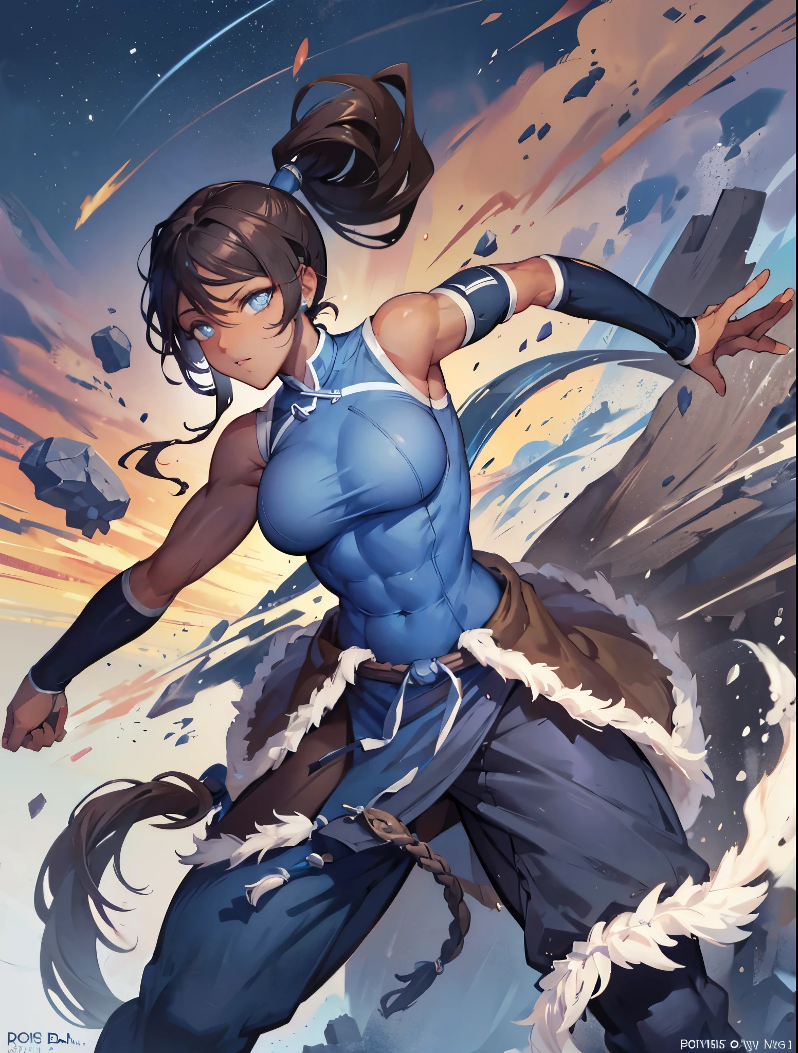 Korra, dark skin, dark skinned female, pony tail, muscular female, NSFW, hiquality, Detailed, High Resolution,