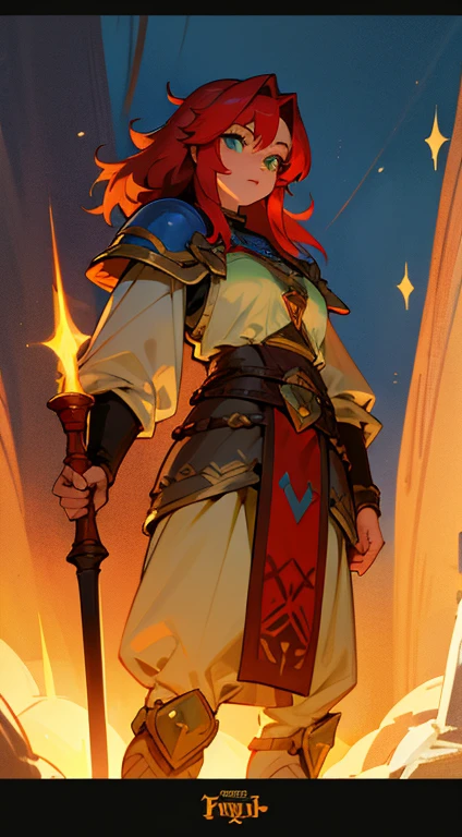 A Beautiful Dwarven Female Paladin with Red hair Green eyes and fair skin