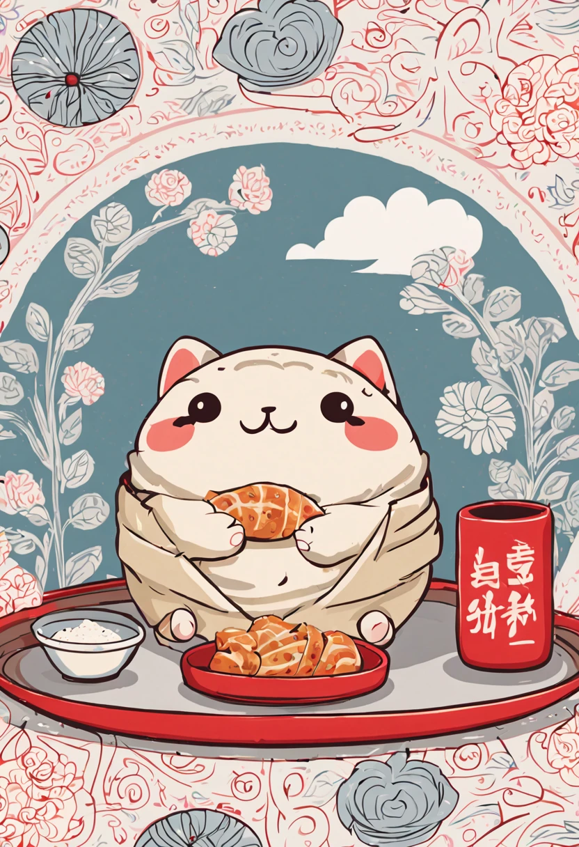 Japanese gyoza, (by Gemma Correll), intricate, (masterpiece, Representative work, official art, Professional, unity 8k wallpaper:1.3)