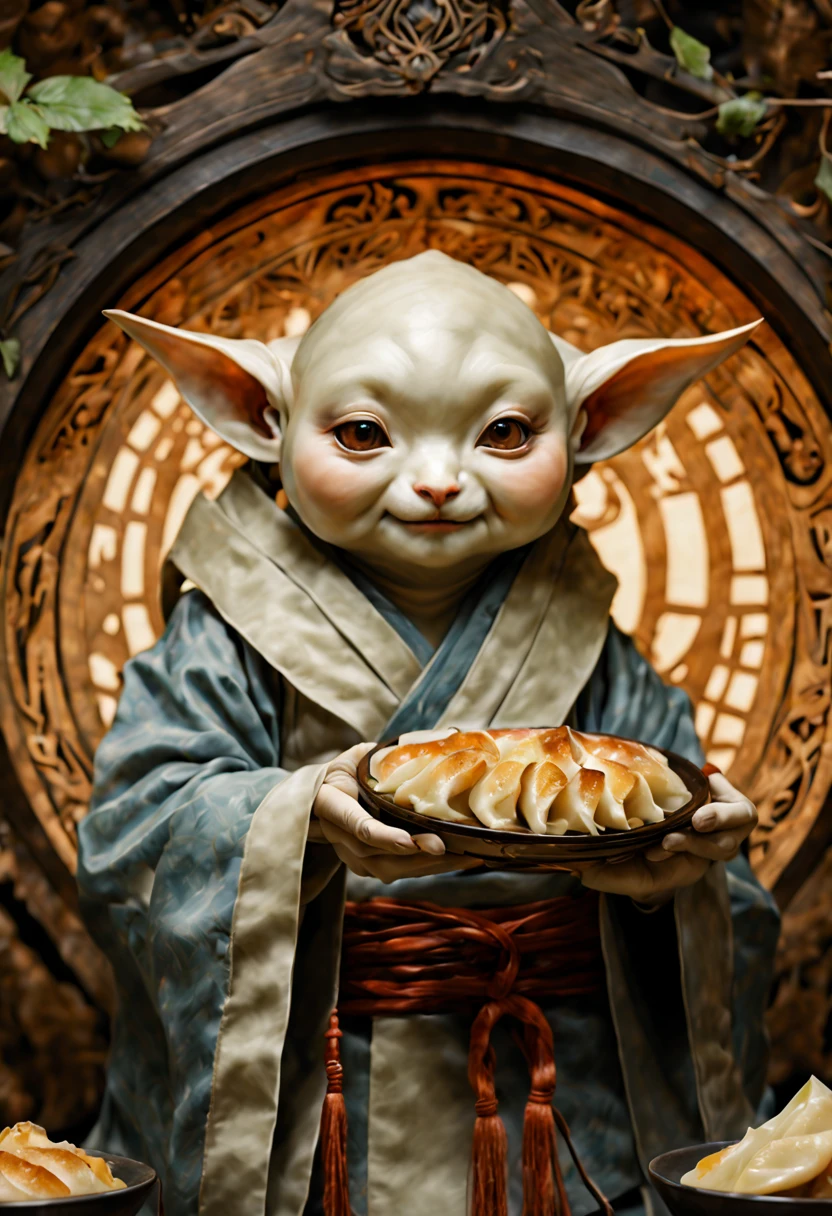 Japanese gyoza, (by Brian Froud), intricate, (masterpiece, Representative work, official art, Professional, unity 8k wallpaper:1.3)