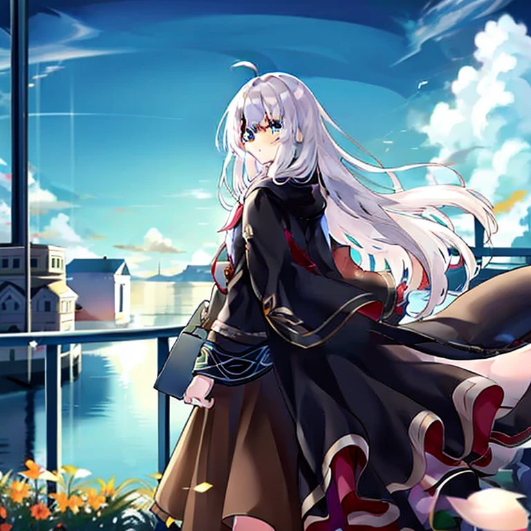 Anime girl in a black coat holding an open book in front of the fence, girls' frontline cg, from girls' frontline, girls' frontline style, Fine details. girls' frontline, girls' frontline, Key Anime Art, nagito komaeda, girls' frontline universe, from arknights, detailed Key Anime Art, Official art, best anime 4k konachan wallpaper