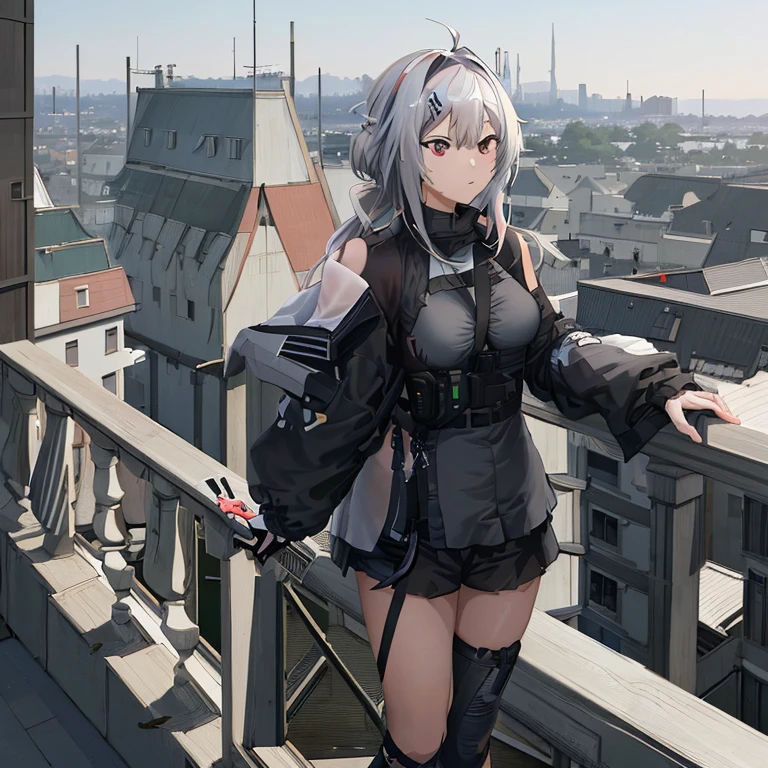 Anime girl with white hair and a black jacket standing on the balcony railing, best anime 4k konachan wallpaper, girls' frontline style, girls' frontline cg, badass anime 8 K, 4k anime wallpaper, from girls' frontline, anime style 4 k, artwork in the style of guweiz, from arknights, Fine details. girls' frontline