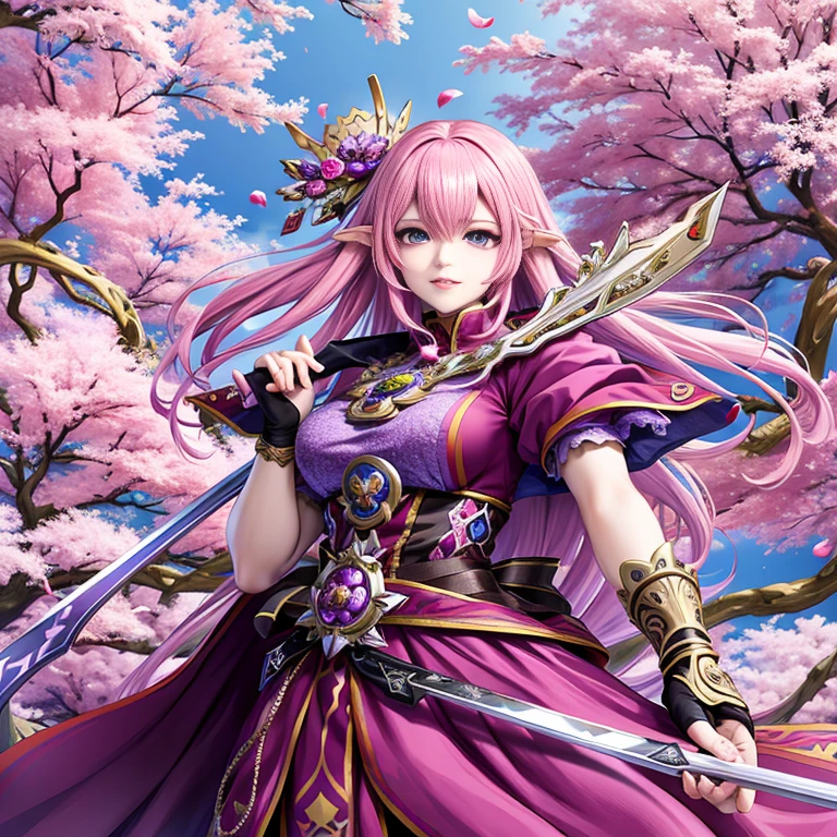 Close up portrait of woman in purple dress holding sword, beautiful fantasy anime, anime fantasy artwork, 2. 5 d cgi anime fantasy artwork, shadowverse style, anime fantasy illustration, anime goddess, alluring elf princess knight, ((a beautiful fantasy empress)), cushart krenz key art feminine, Detailed Digital Anime Art, a beautiful fantasy empress