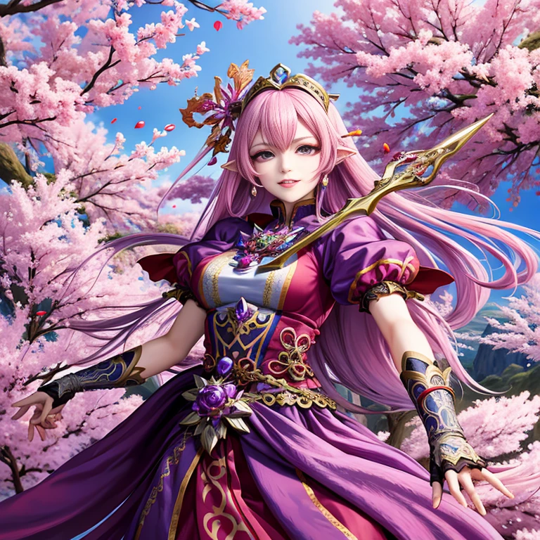 Close up portrait of woman in purple dress holding sword, beautiful fantasy anime, anime fantasy artwork, 2. 5 d cgi anime fantasy artwork, shadowverse style, anime fantasy illustration, anime goddess, alluring elf princess knight, ((a beautiful fantasy empress)), cushart krenz key art feminine, Detailed Digital Anime Art, a beautiful fantasy empress
