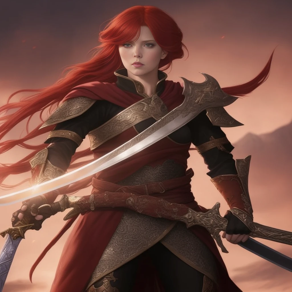 Close-up of a person with a sword and red hair, female redhead templar, graphic artist magali villeneuve, sakimi, Stunning character art, epic exquisite character art, 2. 5 d cgi anime fantasy artwork, redhead queen in heavy red armor, sakimi chan, xianxia hero, silvain sarrailh, shadowverse character concept