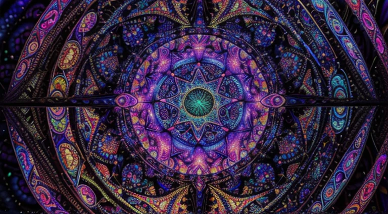 ((Psychedelic))(best quality) the grateful dead band, (trippy) playing on magic mushrooms, (hallucinating fractals) sacred geometry patterns, HDR, 4K