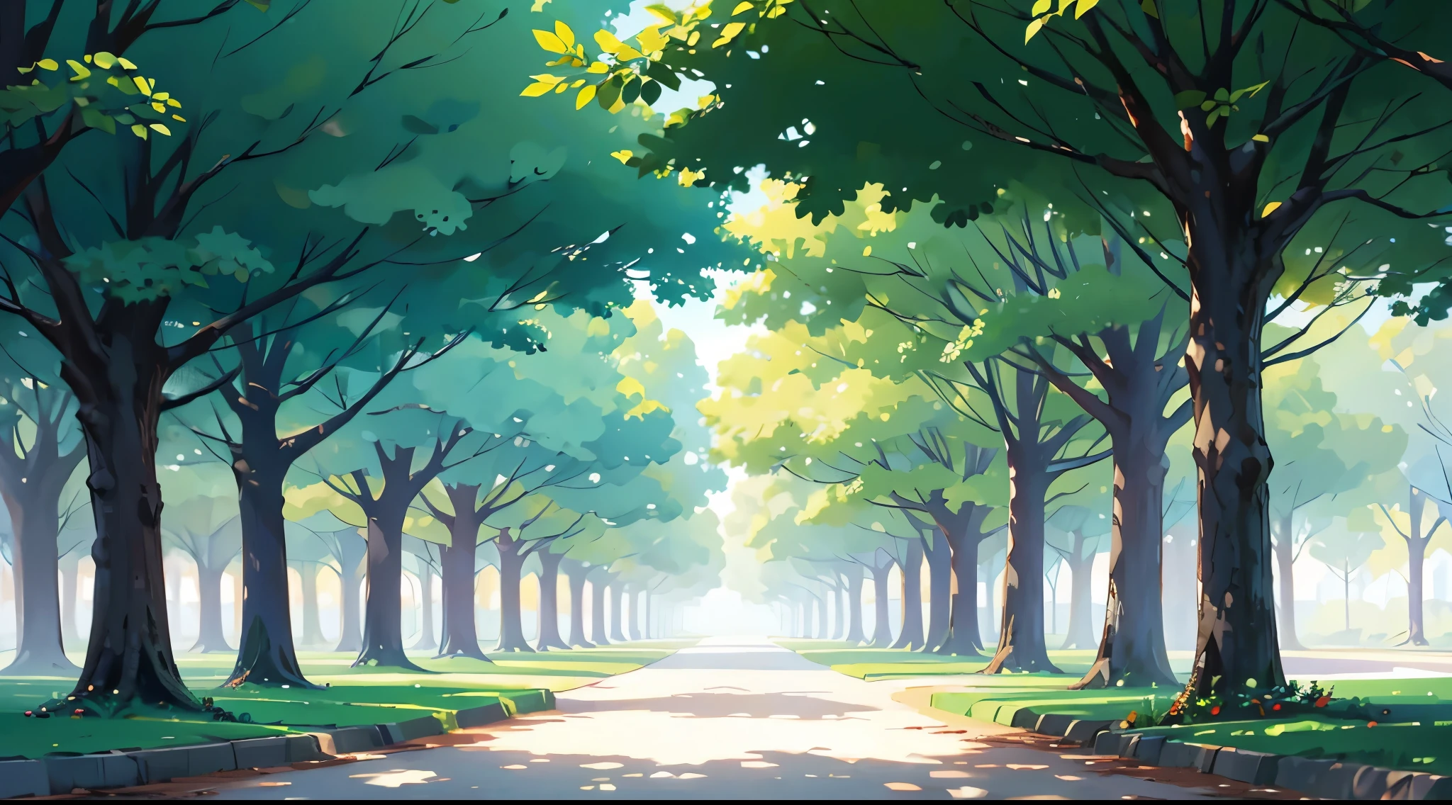 wide big square concrete ground, green trees, day time, detailed, high quality