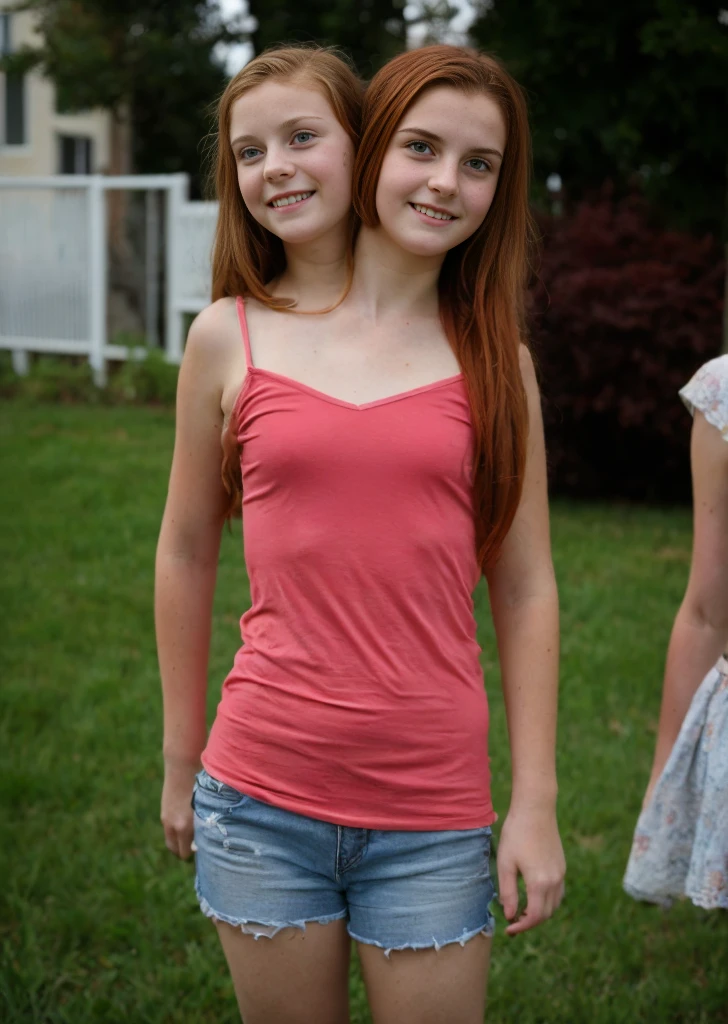 2heads, two headed girl, (a girl and a 17 year old (a brunette and a redhead:1.2)