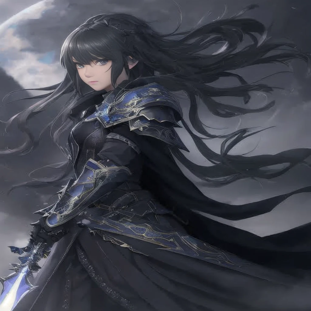 A woman with long black hair and a sword in her hand, epic exquisite character art, Anime art wallpaper 8k, Stunning character art, beautiful fantasy anime, black - haired mage, Portrait of a female anime hero, by Jin Homura, Gothic Maiden anime girl, anime fantasy artwork, anime art wallpaper 4k, anime art wallpaper 4k, detailed anime character art
