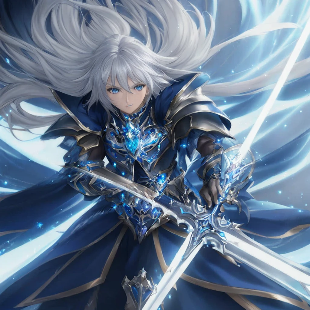 Close-up of a person wearing a blue dress and holding a sword, 2. 5 d cgi anime fantasy artwork, shadowverse style, anime fantasy artwork, Detailed Digital Anime Art, beautiful fantasy anime, epic exquisite character art, Detailed key anime art, anime fantasy illustration, shadowverse character concept, high quality fantasy art, anime epic artwork, Stunning character art