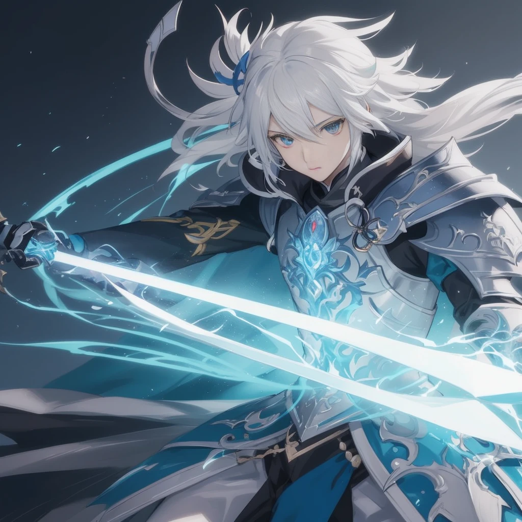 Close-up of a person holding a sword in a dark room, keqing from genshin impact, Detailed key anime art, Warrior of Light, genshin impact character, thancred waters in style of wlop, Detailed Digital Anime Art, 2. 5 d cgi anime fantasy artwork, ultra detailed game art, crisp clear rpg portrait, Stunning character art