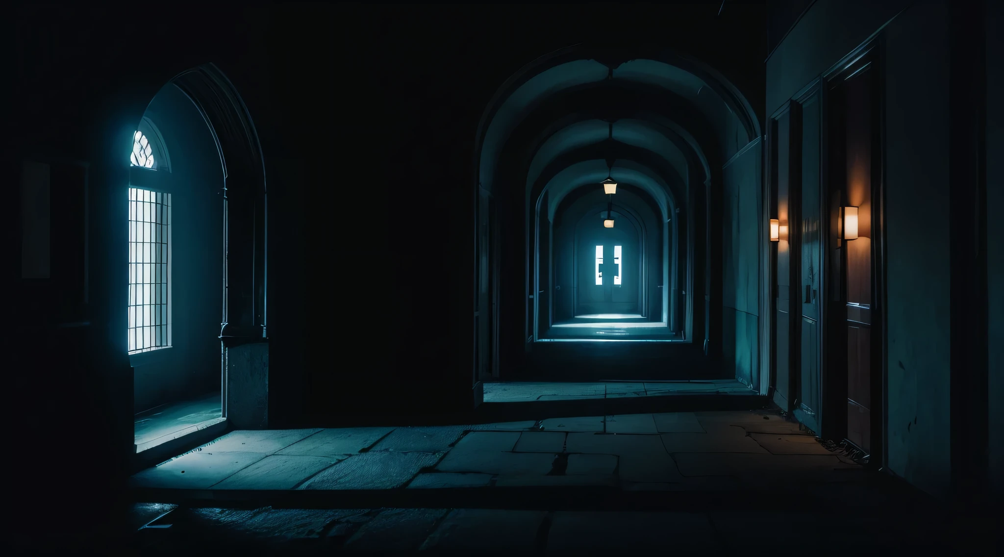 Create an image capturing the unsettling atmosphere of ghostly whispers resonating through the asylum's corridors.