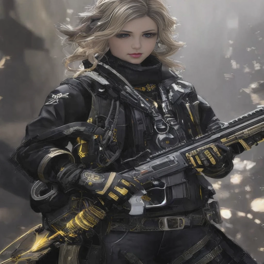Close-up of a person holding a gun in a field, Mechanized soldier girl, M4 Sopmod II Girls Frontline, stunning cgsociety, mechanized valkyrie girl, infantry girl, Trending CGSociety, devianart and cgsociety, Trending in CGsociety, wojtek fus, high quality digital concept art, by Yang J, concept art like ernest khalimov