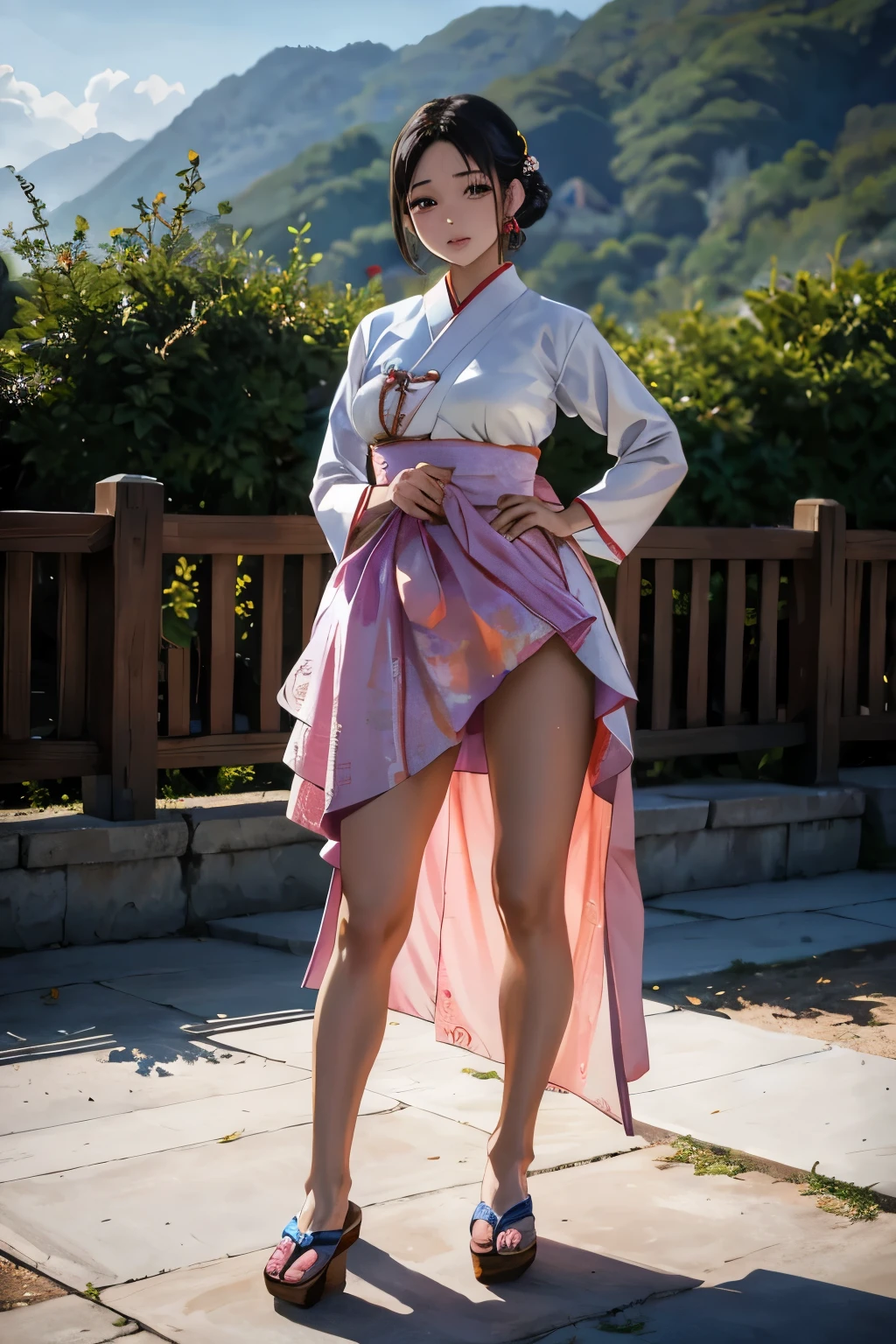 arafed asian woman in a saia rosa posing for a picture, Mulher coreana, Hanbok, korean Hanbok, Hanbok apron, Hakama intrincado, beautiful south Mulher coreana, ****** coreana, Modelo de moda feminina coreana, Hanfu, linda senhora, vestido com roupas longas e fluentes, quimono hakama, japanese model, white Hanfu, Cheongsam, saia rosa