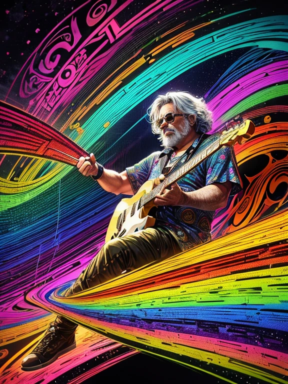 (Psychedelic))(best quality) the grateful dead band, (Jerry Garcia) (trippy) HDR, 4K