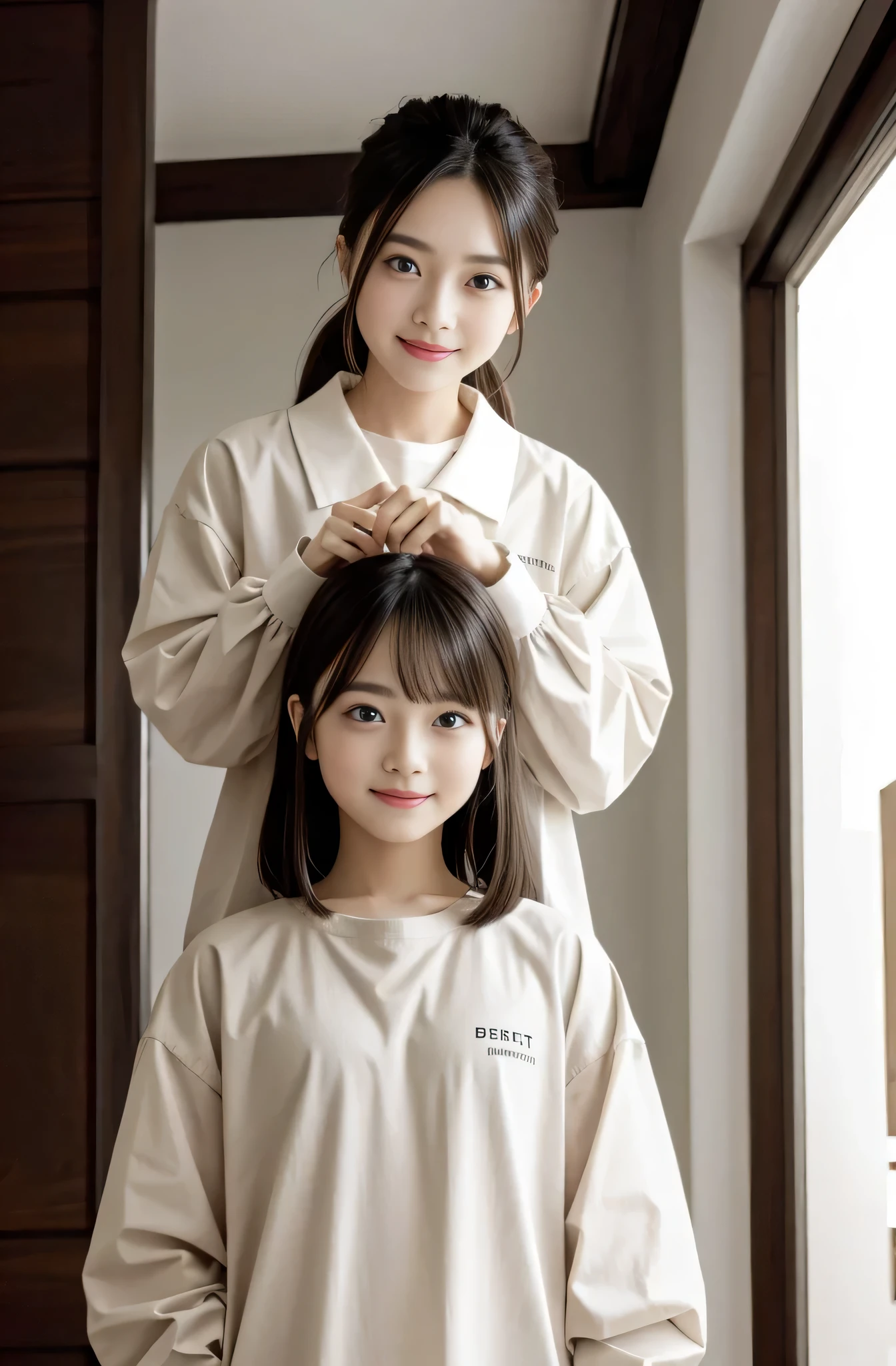 Top image quality、８K、Beige、The shirt、Super dense and beautiful eyes、Left and right symmetrical eyes、ssmile、