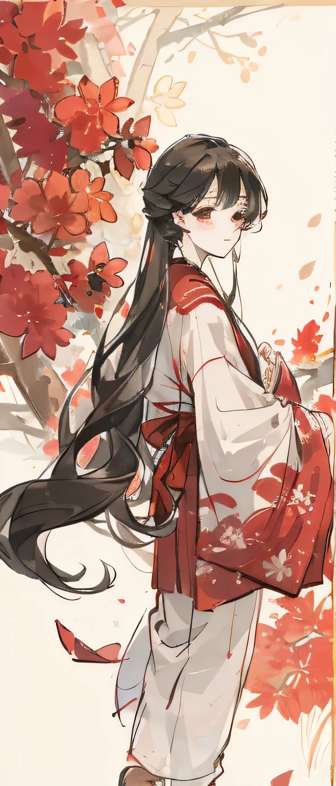 ((4K,tmasterpiece,Best quality at best)), shuimobysim, National congratulations, red plum blossom,snow landscape, Hanfu, maxiskit pretend to be conservative 1 boy, Alone, Long white hair, ssmile, The stands up,