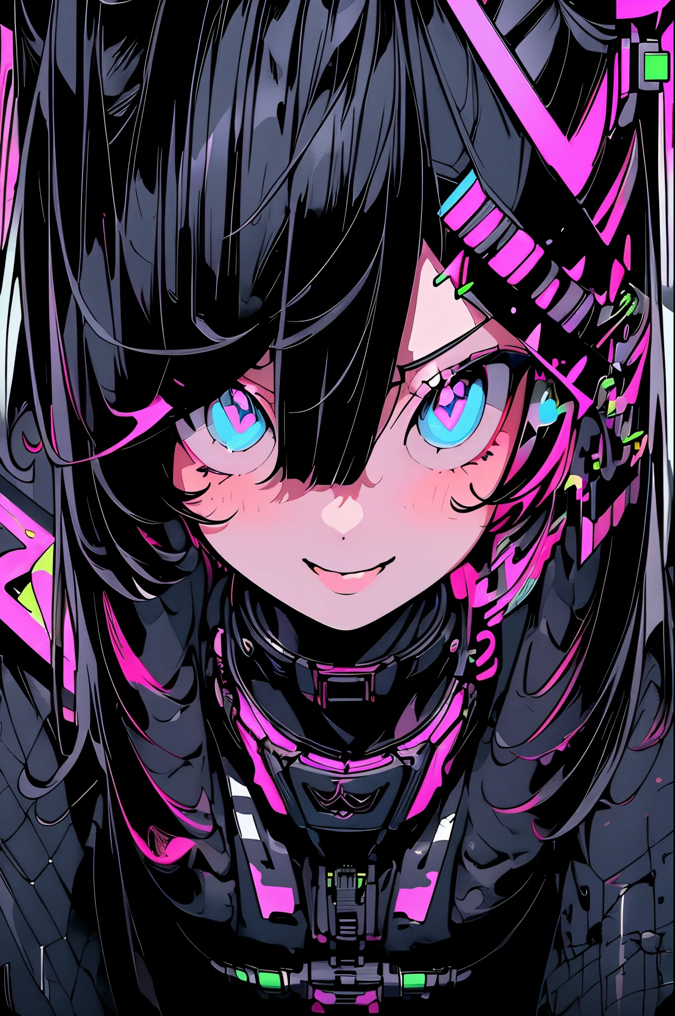 ((cyberpunked)),Optical camouflage、VR Goggles、Neon light、City of the Future、Glowing jumpsuit、(1girl in, Solo:1.6),(Cute smile),(Clothes are simple), (Best Impact:1.5), (maximalism:1.7), Vivid contrast, (Realistic), hyperrealistic illustrations, hight resolution, ultra-detailliert, absurderes,(Fractal Art:1.3)、Random hairstyle、Random hair color colorful、FULL BODYSHOT、Retro、Precise focus、randome pose、cinema4d、Drama