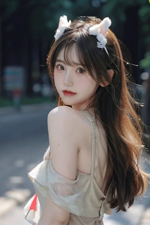 black hair, hair bobbles, wince, longeyelashes, solid circle eyes, fake animal ears, light smile, ear blush, fang, blonde hair, hair two side up, halo, hairpin, hair ornament, ribbon, raised eyebrows, clenched teeth, naughty face, drop shadow, anaglyph, stereogram, tachi-e, pov, atmospheric perspective, 8k, super detail, ccurate, best quality, retina, textured skin, 8k