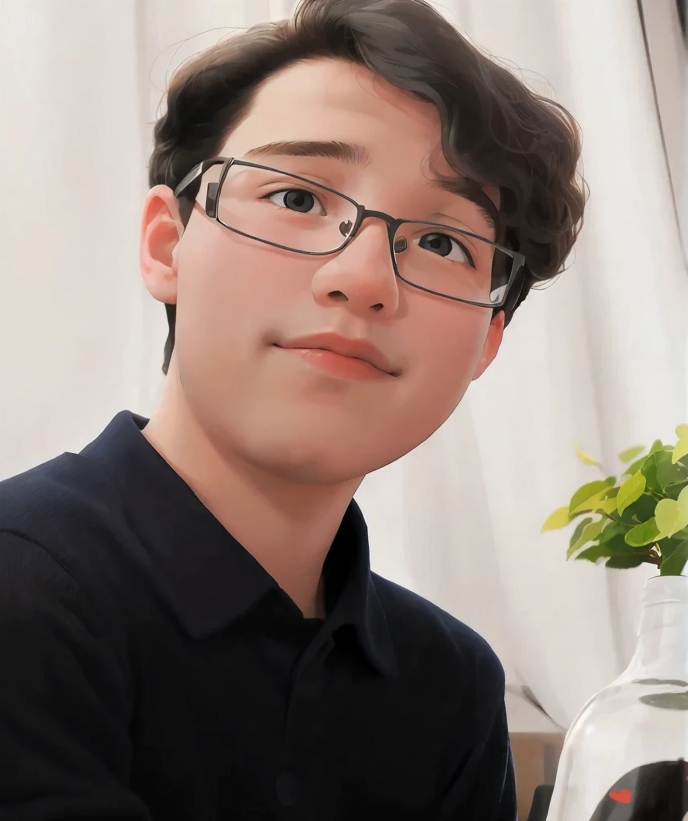 boy sitting at table，Holding a bottle of wine and a bottle of water, 13years, tommy 1 6 years old, Taken in the early 2020s, Taken in the late 2010s, Two years to be determined 2000, Full body portrait fixed bottle, Teenage boy with curly hair