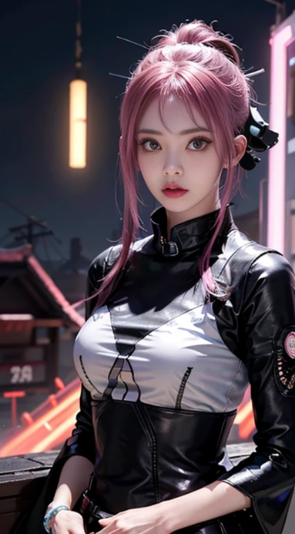 1girl, Solo, girl, close up, futuristic costume, neon samurai, very handsome Cyberpunk samurai, Cyberpunk samurai, pink and red hair, ghost blade style, Cyberpunk style, Cyberpunk neon style, videogame character, synthwave image, Cyberpunk, concept art neon Glow, Moon, lantern, Night, Solo, plein air, skyporn, full Moon, Rain, mont, cloud,  lantern, Night skyporn, reflection,,  {{(masutepiece),(the Extremely Detailed CG Unity 8K Wallpapers), (sideboost top quality,Solo,Cinematic lighting,Detailed background,beautiful Detailed eyes,Bright pupils,(extremely delicate and beautiful),(Beautiful and detailed eyes description),Ultra-detailed,masutepiece,}}, Detailed eyes, Beautiful eyes, Realistic eyes, Beautiful eyes, Perfect eyes, (Anamorphic rays, Ramen shop), Glow, depth of fields