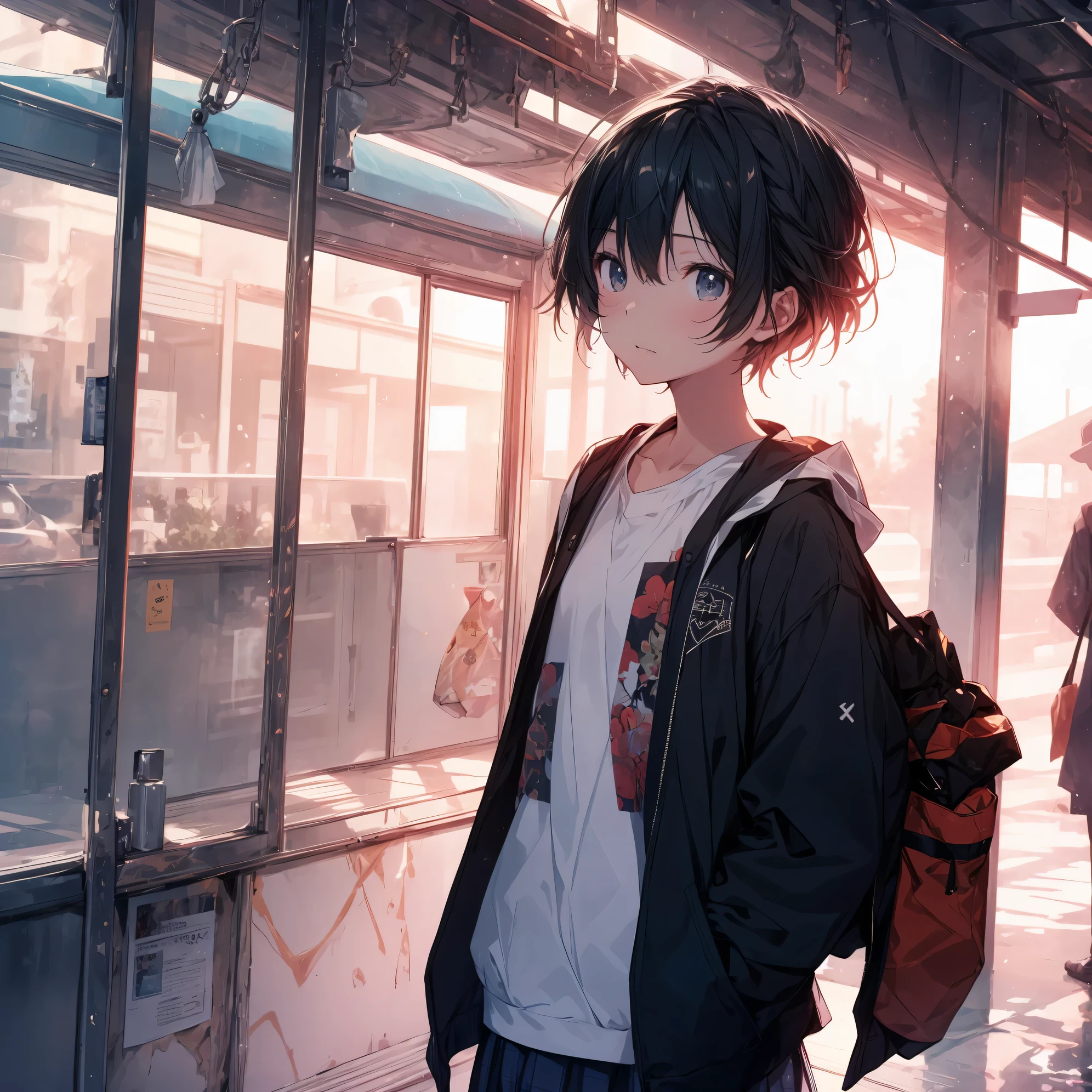 Super high quality by the art god, Ultra-detailed, High resolution, anime moe art style, best anime 8K konachan wallpaper, Pixiv Contest Winner, Perfect Anatomy, BREAK,(Draw a girl sleepily walking to school. ),BREAK, 1girl in, (Solo,Lori,,13yea:1.3),Full limbs, complete fingers,a junior gynous attraction, (Very short hair), Sleeping hair, hair messy, flat chest, Small butt, groin, Small eyes,Beautiful detailed black eyes, Well-proportioned iris and pupils, disgusted eye, High resolution detailed hair, School uniform, Skirt, On the way to school. BREAK,Ultra-detailed細なスキン, Best lighting by famous artists, 8K, Illustration,