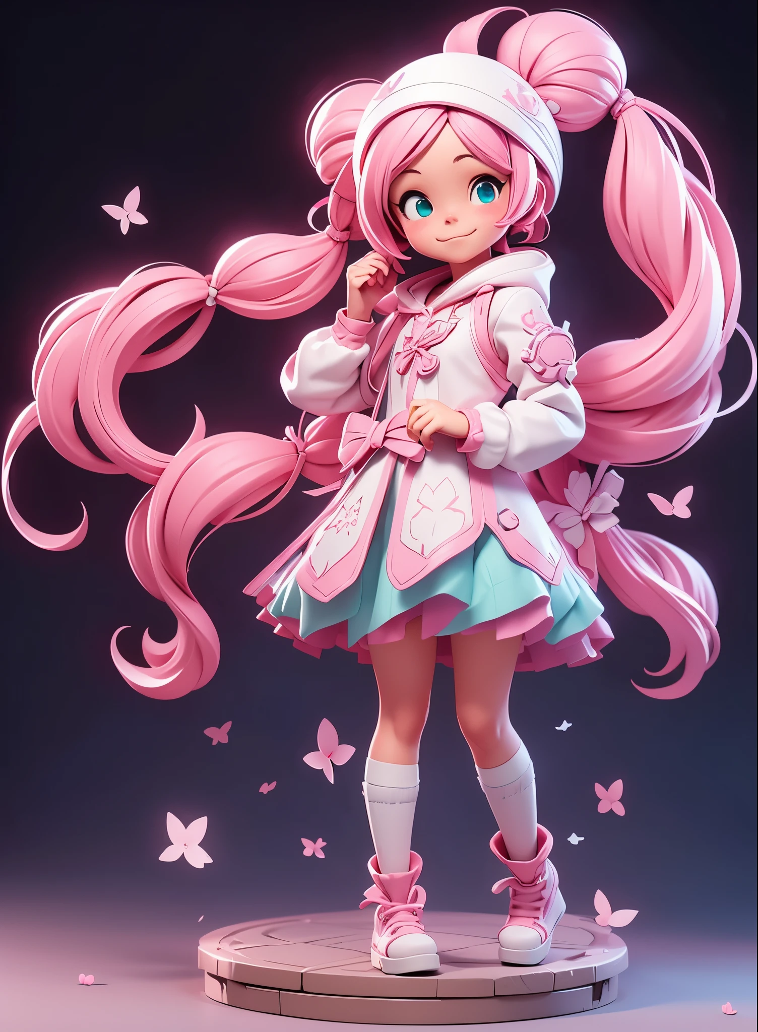 Anime character with long pink hair and white dress, pink twintail hair and cyan eyes, 2. 5 d cgi anime fantasy artwork, Official Character Art, cushart krenz key art feminine, shadowverse character concept, 3 d render official art, anime goddess, jrpg character art, render of a cute 3d anime girl
