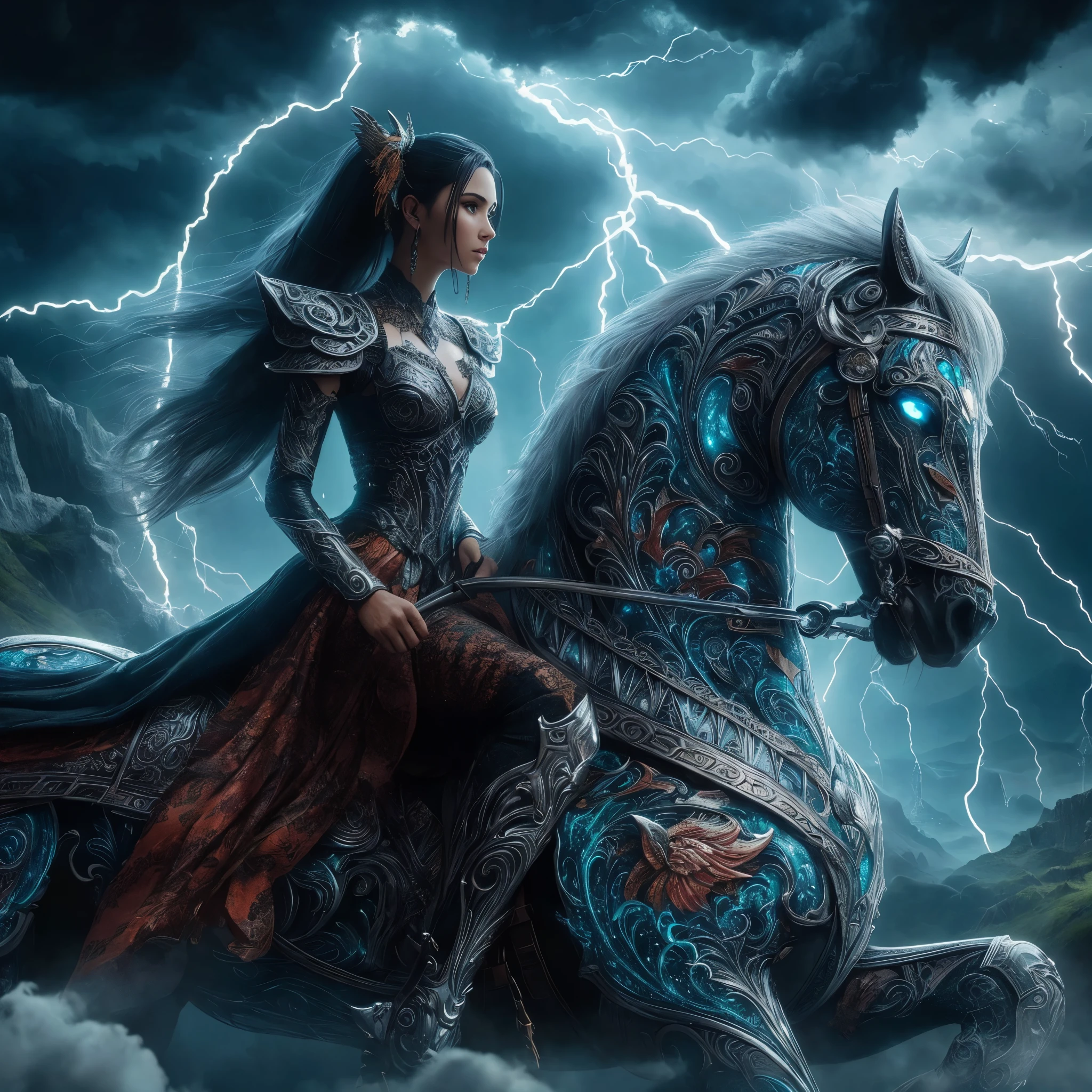 arafed woman riding a horse with a winged horse in the background, epic fantasy art style hd, epic fantasy digital art style, dramatic fantasy art, as a mystical valkyrie, detailed fantasy digital art, epic fantasy art style, fantasy art behance, epic fantasy digital art, detailed fantasy art, epic fantasy style, epic fantasy art, amazing fantasy art, breathtaking fantasy art, masterpiece, best quality:1.2),,(8k,highres,RAW photo,realistic,photo-realistic:1.3),(detailed skin texture,detailed cloth texture,beautiful detailed face:1.25),professional lighting,photon mapping,beautiful soft light,radiosity,physically-based rendering,raytracing, model shoot style, model shoot style, (extremely detailed CG unity 8k wallpaper), full shot body photo of the most beautiful artwork in the world,