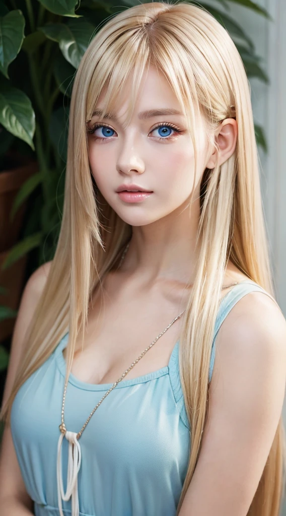 shiny, Beautiful white skin、Hair color changes with light、Bangs between eyes obstruct vision、cheek gloss highlights、y and very beautiful, Nice, kawaii, gorgeous faces、The most beautiful face in the world、The most beautiful super long blonde hair in the world、Smooth straight hair、Very large bright light blue eyes, light fixtures、beautiful pony、Beautiful 15 edish blonde girl、Baby's face