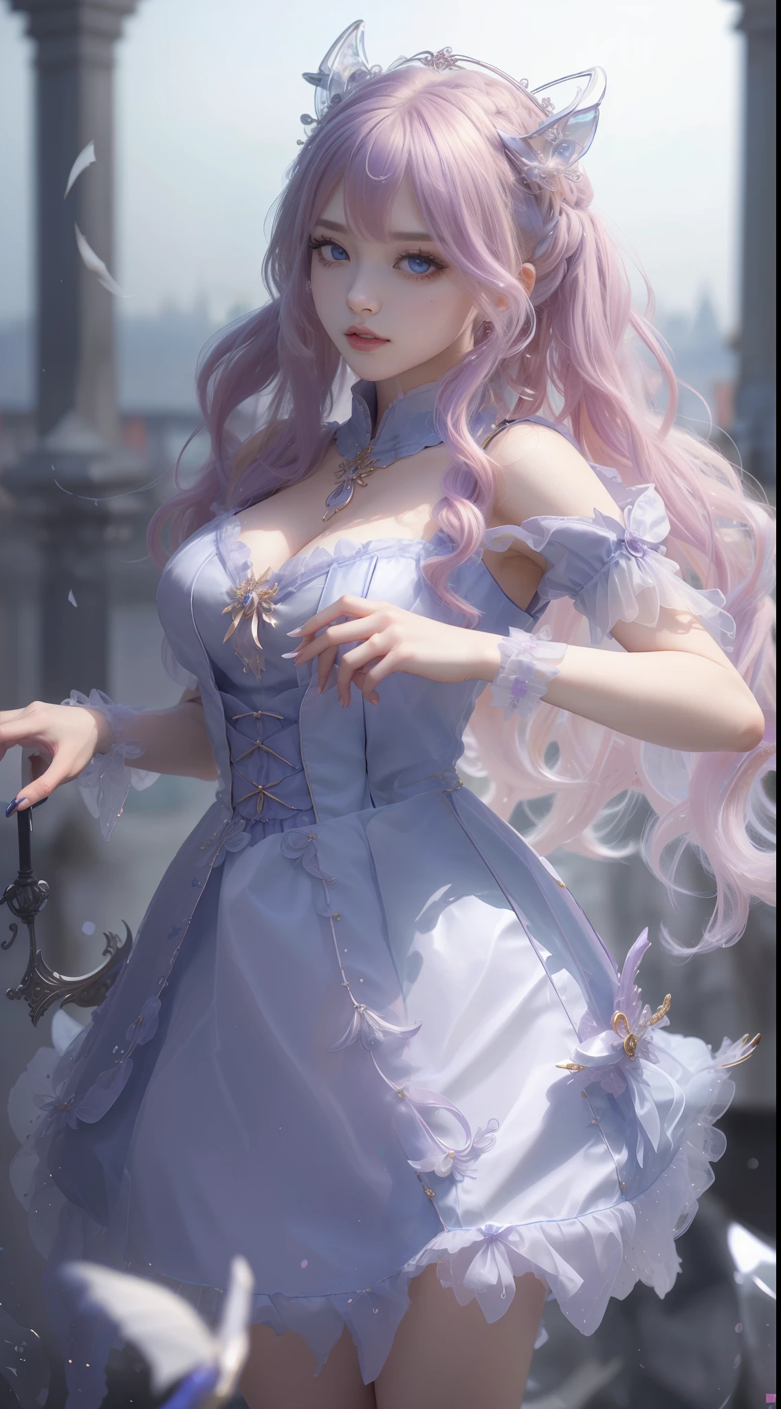 tmasterpiece，Highest image quality，The beautiful bust of a noble dragon ****ta，Exquisite pinkish purple hairstyle，obsidian eyes，Gorgeous and sophisticated black ****ta dreslack striped ****ta skirt，A pair of dragon horns and huge dragon wings，Gorgeous palace，超级无敌flatchest，Ultra-detailed details，advanced。At the Pixiv Art Station，Break your own power，Louie，flatchest，R-18G