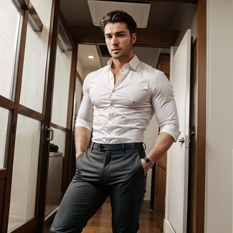 hot man in button down with tight pants