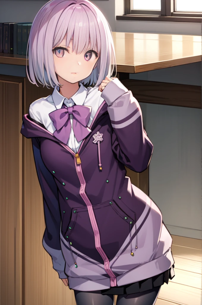 akaneshinjou, shinjou akane, Light purple hair, (Pink eyes:1.2), Short hair,
Bow, Open your clothes, pantyhose, purple Bow, , sleeves past wrists, eye glass,purple large size hoodie,a miniskirt,ショートブーツ
BREAK indoors, city,
BREAK looking at viewer, BREAK (masutepiece:1.2), Best Quality, High resolution, Unity 8k壁纸, (Illustration:0.8), (Beautiful detailed eyes:1.6), extra detailed face, Perfect Lighting, extremely details CG, (Perfect hands, Perfect Anatomy),