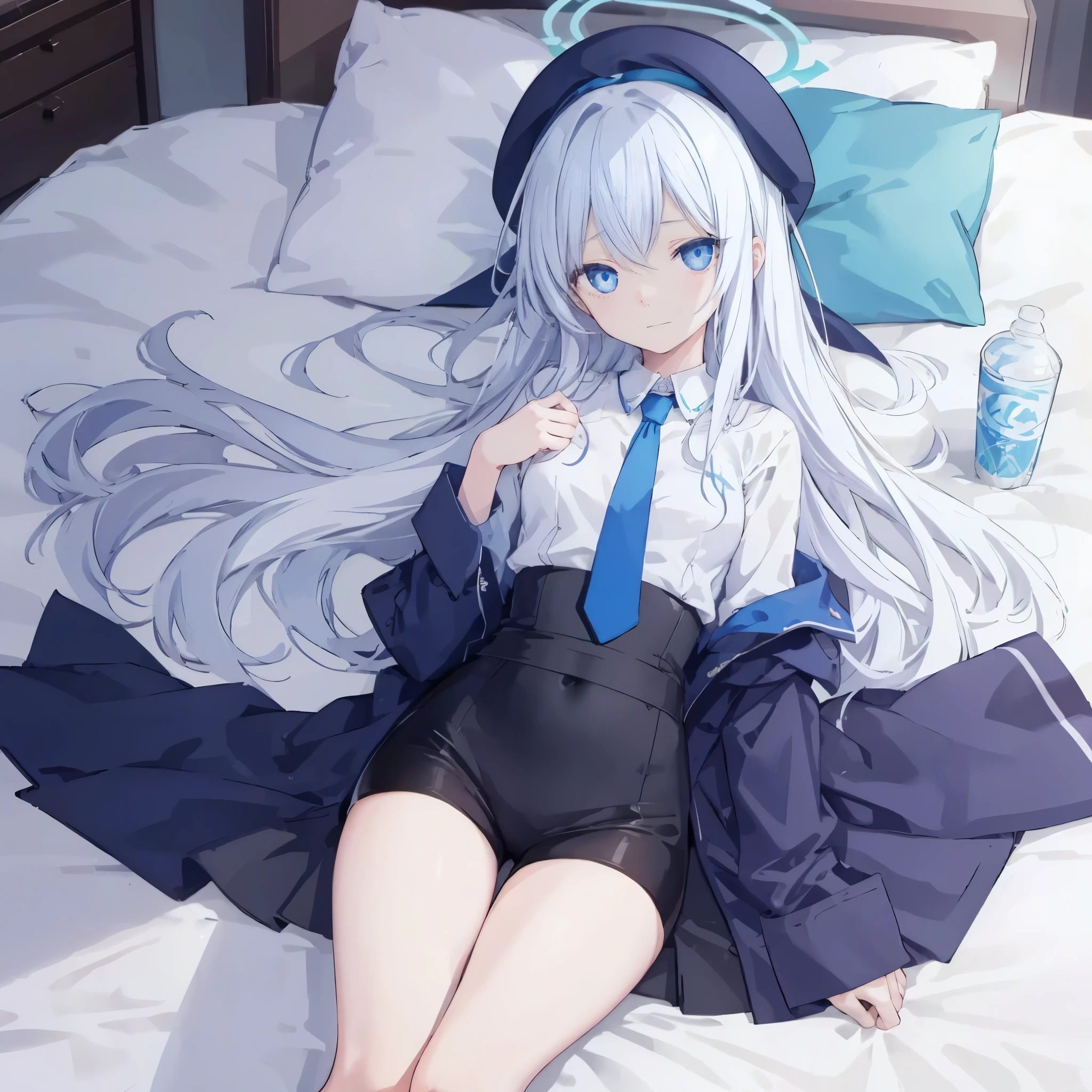 A age girl,Girly figure,blue colored eyes,glowing blue eyes,There is a blue halo on the head,Poor milk,Beautiful melon seed face,Female face,Tired and shy expression,Little white hands,Women's hands,White skin of the