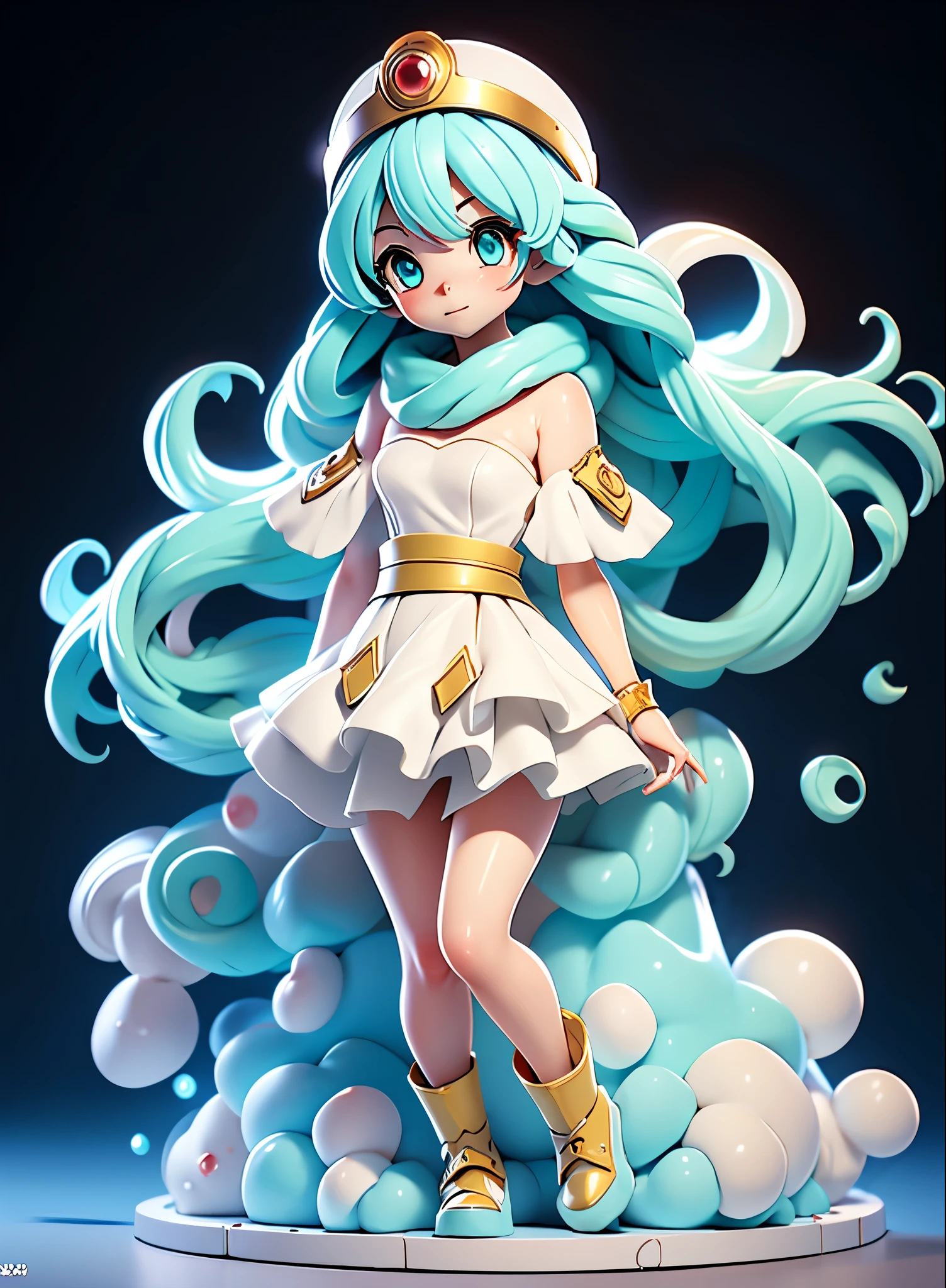 Anime character with long hair and white dress, cyan eyes, 2. 5 d cgi anime fantasy artwork, Official Character Art, cushart krenz key art feminine, shadowverse character concept, 3 d render official art, anime goddess, jrpg character art, render of a cute 3d anime girl