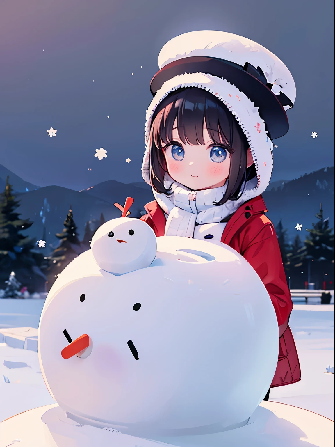 beautiful snowman girl、A girl&#39;s head is sticking out from the snowman&#39;s face.、Girl whose whole body is a snowman、