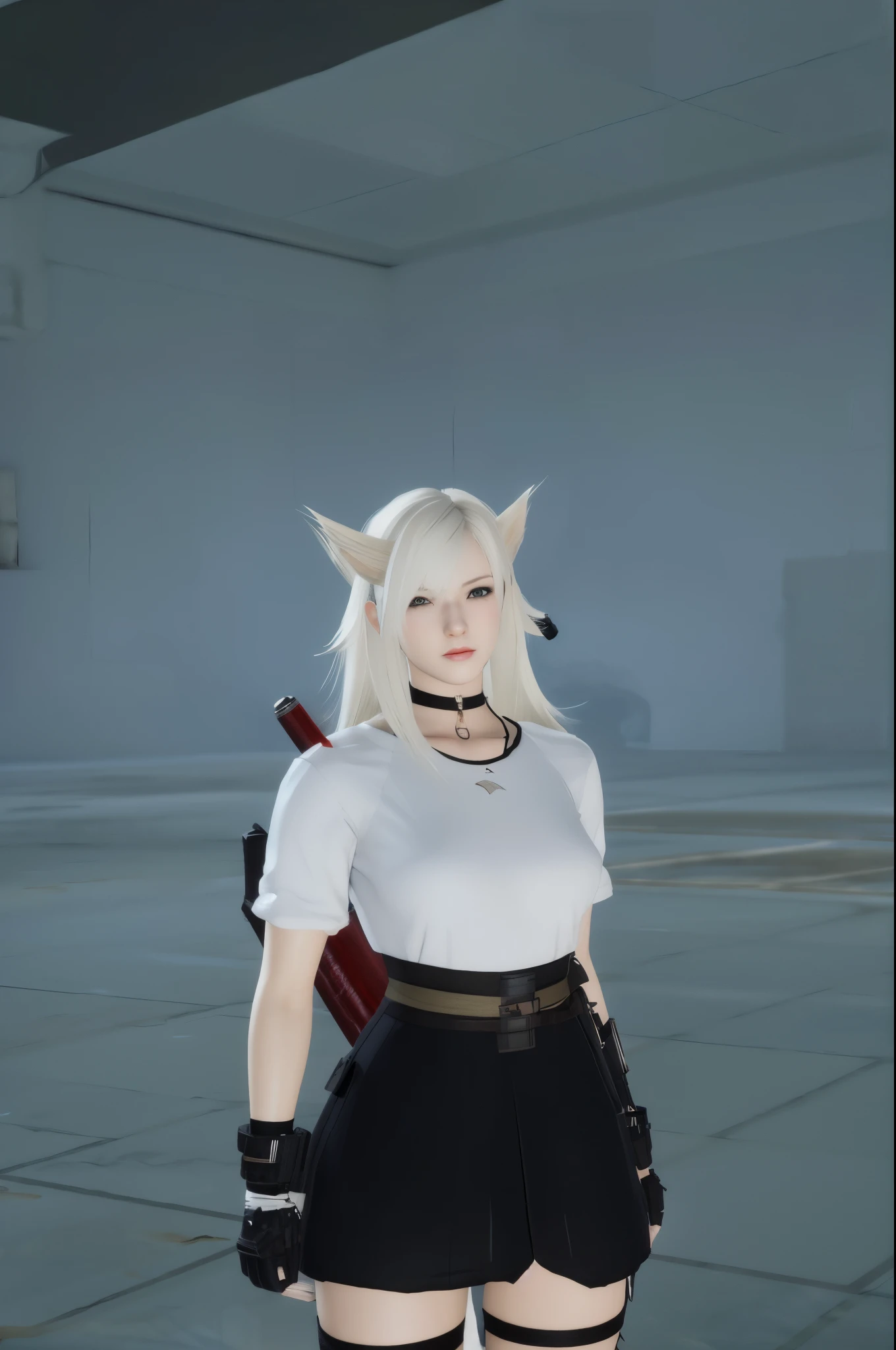 there is a 3d image of a woman with a gun, tifa lockhart with white hair, final fantasy style, extremely pale blond hair, white hime cut hairstyle, wearing gilded ribes, very very pale blond hair, style of final + fantasy + 1 5, lineage 2 revolution style, girl with white hair, avatar with a blond hair, realistic