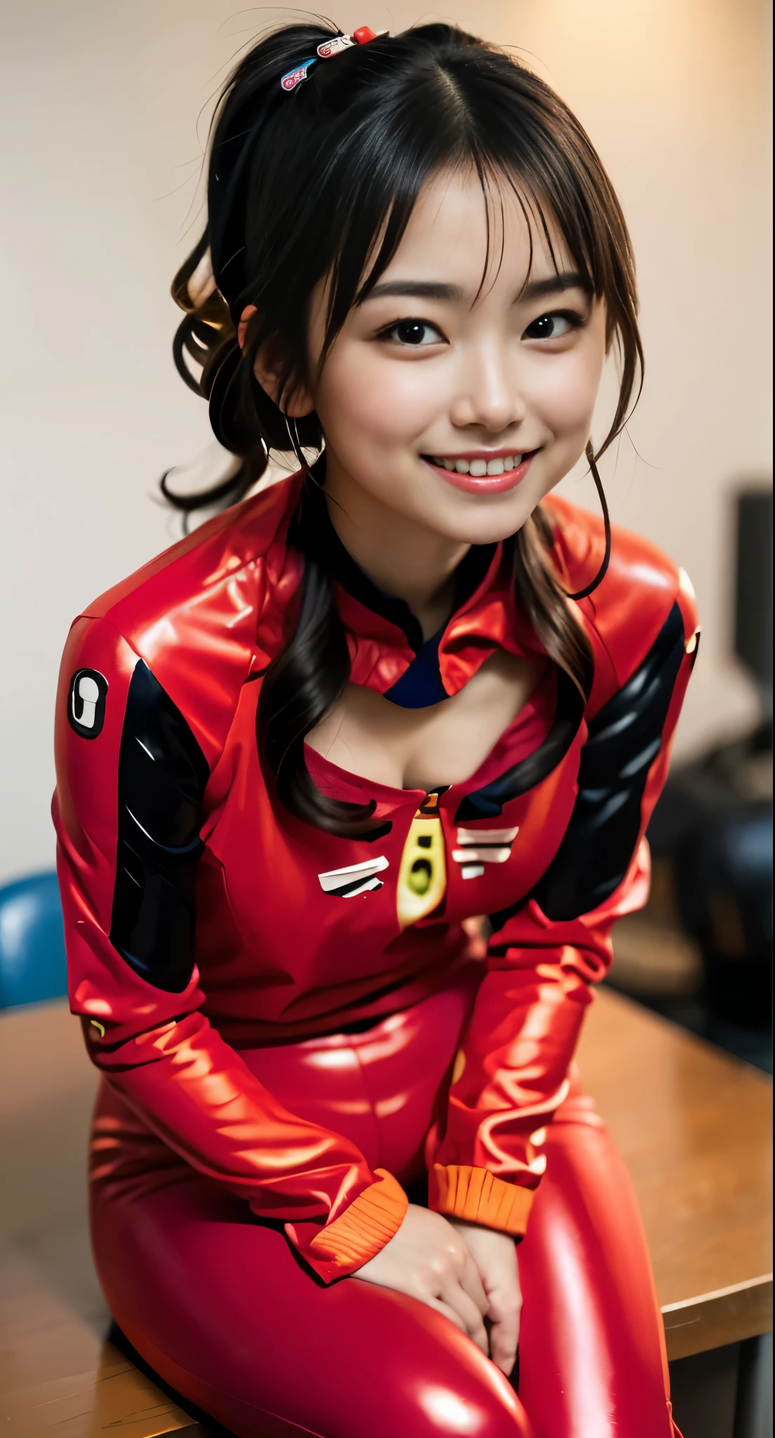 1 female, medium chest, light brown hair, dull bangs, hair behind the ear, hair on shoulders, long hair, slender body shape, Ultra fine face, thin face, delicate lips, beautiful eyes, light blush, eyes are light brown, perfect shiny skin, perfect skin, watch here, ultra thin hands, extra thin fingers, Optimal ratio of 4 fingers and 1 thumb, (realistic:1.3), one person's perspective, fuji film, f/1.2, 8K, table top, nffsw, Super detailed, High resolution, (girls blazer school uniform:1.3), various poses, classroom background, I see a lot of seats, cinematic lighting, Physically based rendering, award-winning, Carl Zeiss 85mm f/1.4, Ellen von Unwerth, highest quality、masterpiece、超A high resolution、(Photoreal:1.4)、Raw photo、1 girl、(Super shiny bright red latex full bodysuit:1.3)、(rubber gloves)、wearing a black mask、Portrait、global illumination、Shadow、octane rendering、8K、super sharp、Metal、intricate decorative details、Japan details、very intricate details、Close-up、realistic光、(mysterious look),CG Society Trends、shining eyes、towards the camera、Small LED、two stock、
