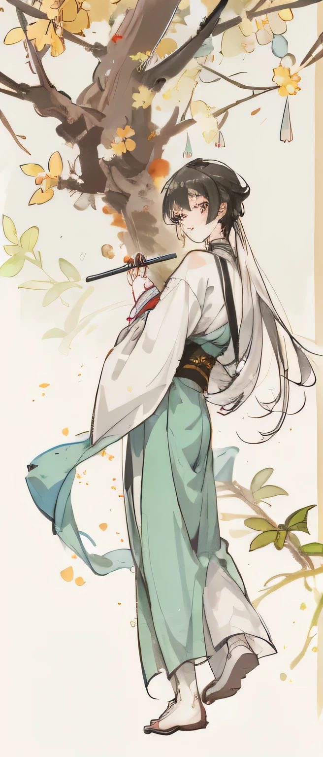 ((4K,tmasterpiece,Best quality at best)), shuimobysim, National congratulations,Ancient China,sweet osmanthus, Hanfu, maxis kit, Pretend to be conservative 1 boy, Alone, Long white hair, ssmile,The stands up