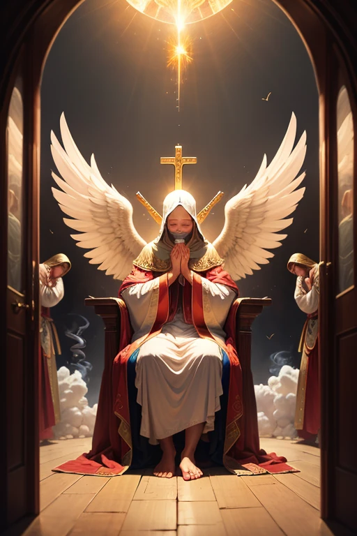 I also saw the Lord sitting on a throne, high and lifted up; and the train of his robe filled the temple.
Seraphim were above him; each had six wings; with two they covered their faces, and with two they covered their feet, and with two they flew.
And they cried out to one another, saying, Holy, Holy, Holy is the Lord of hosts; the whole earth is full of his glory.
And the doorposts moved at the voice of him who cried, and the house was filled with smoke.