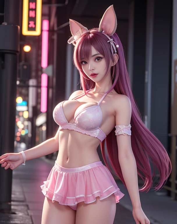 Cute little bunny loli,(((Little Lori,Tiny little body,Petite))),(((6 ))),((anime little bunny loli with extremely Cute and beautiful fuchsia  hair walking down the street)),(((bunnygirl姿,anthro furry Cute,bunnygirl))),(((Bunny ears,Bunny ears on head,Big Rabbit Earl Rat&#39;s Chest))),(((Fuchsia Hair:1.35,short Fuchsia Hair,Colored inner hair,Ear breathing,))),((Heterochromia,Eye 1 Fuchsia,Eye 2 Pink,Perfect eyes,upward-eyed:1.3,Beautiful detailed eyes,finely detailed beautiful eye:1,big highlight on eyes:1.2,slanted eyes on face,freckle,Girl with freckles))),(((Lustrous skin:1.5,bright skin: 1.5,skin tanned,Shiny skin,very Shiny skin,Shiny body,plastic glitter skin,exaggerated Shiny skin))),(delicate detailed fingers,Detailed body,detailed arms,Human Hands,(Detailed face)),

Cute,sluttish,,Erotic,(((NSFW))),

zettai ryouiki,Revealing clothing,Show skin,((Rave Shirts,Neon colored shirt,Rave Miniskirt,Visible lace strap)),(Wearing a rave costume:1.3,Rave Clothing,seminude,with little clothing,),(detailed costume,detailed  clothes),

(Dynamic Pose:1.0),Solo Focus,embarrassed,Centered,scale to fit the dimensions,thirds rule,

Outdoors,((Night view)),(Cyberpunk Night Street Background: 1.5,dark sky,alleyway,孤独なalleyway,Thick clouds,Detailed background:1.25),

(Best Quality),(High resolution),(Sharp Focus),(ultra-detailliert),(Extremely detailed),(Very high quality artwork),8K_Wallpaper,(Extremely detailed CG 8K),(非常に細かい8K CG),((hyper super ultra-detailliert perfect piece)),flawless,(((masutepiece))),Illustration,Vibrant colors,(Convoluted),High contrast,Selective lighting,double exposure,nffsw (High dynamic range),Post-processing,Background blur,