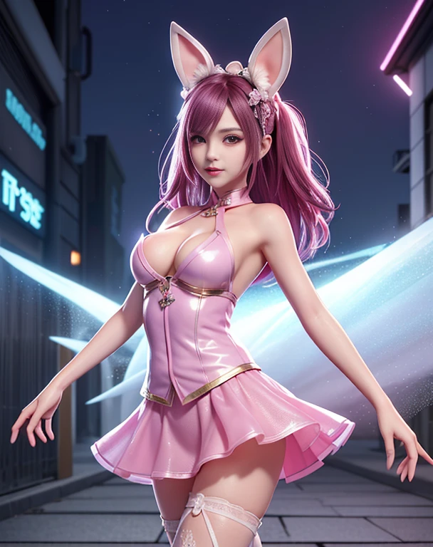 Cute little bunny loli,(((Little Lori,Tiny little body,Petite))),(((6 ))),((anime little bunny loli with extremely Cute and beautiful fuchsia  hair walking down the street)),(((bunnygirl姿,anthro furry Cute,bunnygirl))),(((Bunny ears,Bunny ears on head,Big Rabbit Earl Rat&#39;s Chest))),(((Fuchsia Hair:1.35,short Fuchsia Hair,Colored inner hair,Ear breathing,))),((Heterochromia,Eye 1 Fuchsia,Eye 2 Pink,Perfect eyes,upward-eyed:1.3,Beautiful detailed eyes,finely detailed beautiful eye:1,big highlight on eyes:1.2,slanted eyes on face,freckle,Girl with freckles))),(((Lustrous skin:1.5,bright skin: 1.5,skin tanned,Shiny skin,very Shiny skin,Shiny body,plastic glitter skin,exaggerated Shiny skin))),(delicate detailed fingers,Detailed body,detailed arms,Human Hands,(Detailed face)),

Cute,sluttish,,Erotic,(((NSFW))),

zettai ryouiki,Revealing clothing,Show skin,((Rave Shirts,Neon colored shirt,Rave Miniskirt,Visible lace strap)),(Wearing a rave costume:1.3,Rave Clothing,seminude,with little clothing,),(detailed costume,detailed  clothes),

(Dynamic Pose:1.0),Solo Focus,embarrassed,Centered,scale to fit the dimensions,thirds rule,

Outdoors,((Night view)),(Cyberpunk Night Street Background: 1.5,dark sky,alleyway,孤独なalleyway,Thick clouds,Detailed background:1.25),

(Best Quality),(High resolution),(Sharp Focus),(ultra-detailliert),(Extremely detailed),(Very high quality artwork),8K_Wallpaper,(Extremely detailed CG 8K),(非常に細かい8K CG),((hyper super ultra-detailliert perfect piece)),flawless,(((masutepiece))),Illustration,Vibrant colors,(Convoluted),High contrast,Selective lighting,double exposure,nffsw (High dynamic range),Post-processing,Background blur,