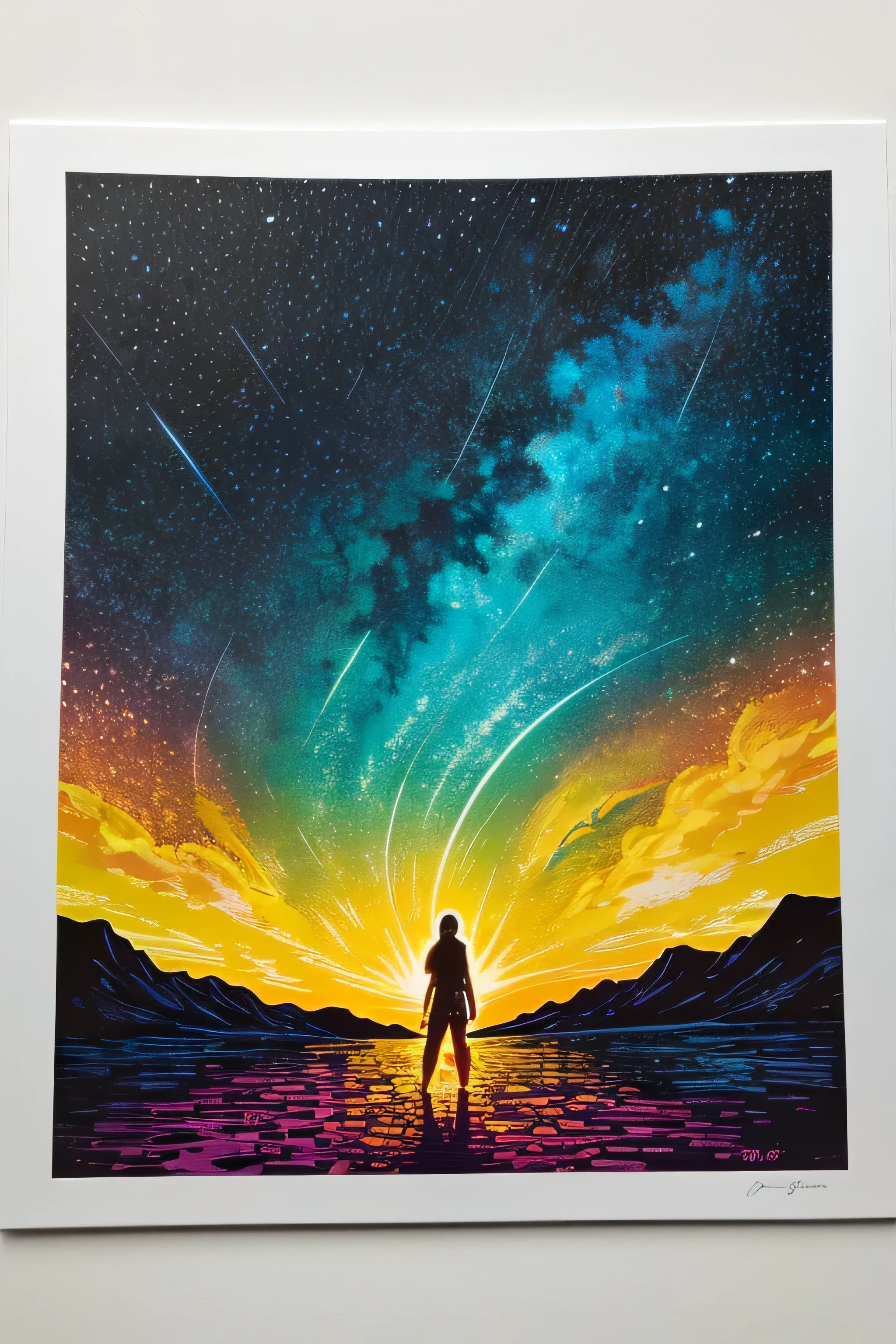 Printmaking style landscapes pop music colourfull Artitech starrysky