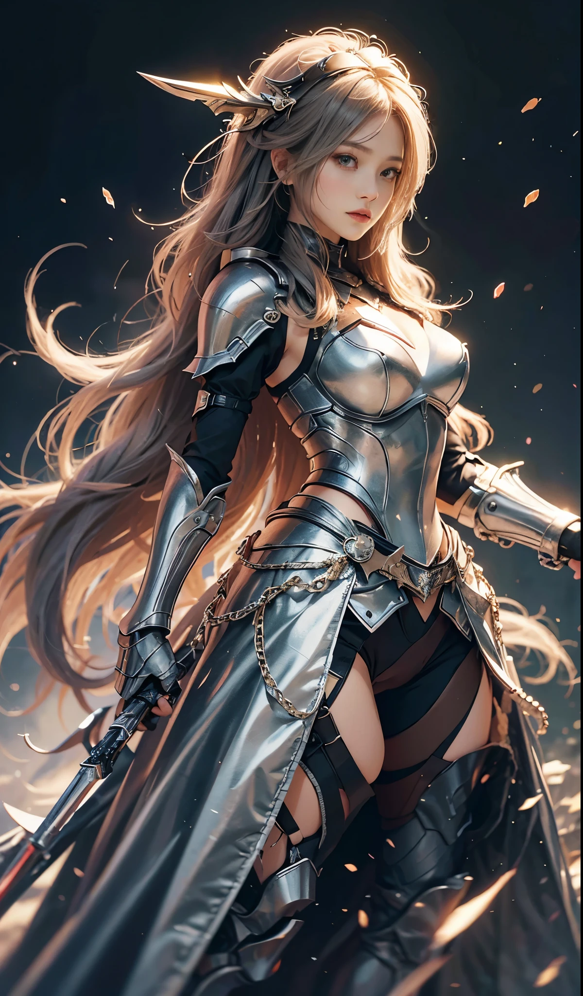 tmasterpiece,Highest image quality,Beautiful bust of a noble female knight,Exquisite silver-white long hair,red color eyes,清澈的red color eyes,holy sword,full body armors,Armor gauntlets,Medieval Church Templar Set,Ultra-detailed details,advanced。At the Pixiv Art Station,Break your own power,The kinky is exposed,R-18G