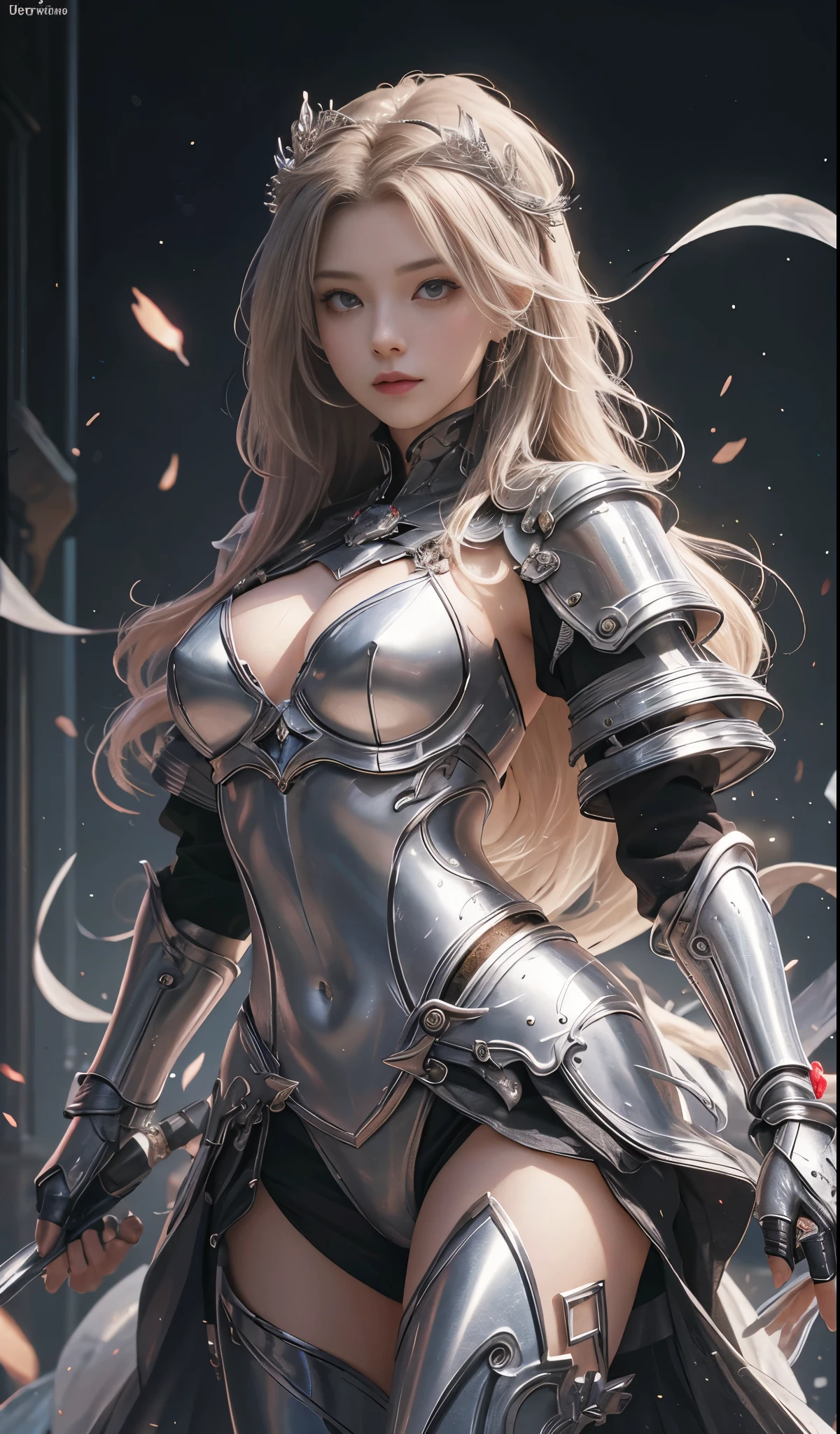 tmasterpiece，Highest image quality，Beautiful bust of a noble female knight，Exquisite silver-white long hair，red color eyes，清澈的red color eyes，holy sword，full body armors，Armor gauntlets，Medieval Church Templar Set，Ultra-detailed details，advanced。At the Pixiv Art Station，Break your own power，The kinky is exposed，R-18G